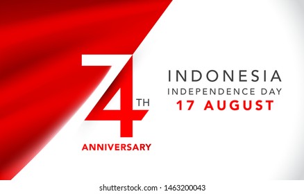 74 Annivesary logo design of Indonesia independence day 17 August on red flag above white background template, banner or landing page. meaning is color identity of Indonesia