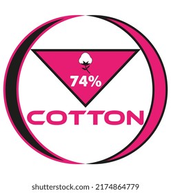 74% cotton vector art illustration sign symbol in pink circular shape business stamp isolated on white background