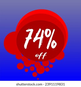 74% discount bubbles icon, percentage red blue and white