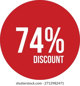 74% discount icon vector red circle with white text