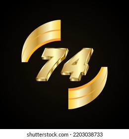 74 Golden numbers. vector 3d realistic metal characters. Decorative elements for banner, cover, birthday or anniversary party, etc.