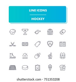 74. Line sport icons set. Hockey pack. Vector illustration for winter activity 