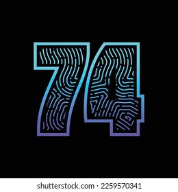 74 Number Fingerprint Logo Design Template Inspiration, Vector Illustration.