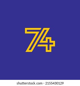 74 number logo with monoline style - yellow color