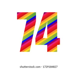 74 Number Rainbow Style Numeral Digit. Colorful Seventy Four Number Vector Illustration Design Isolated on White Background.