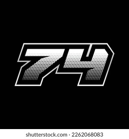 74 Number Speed Logo Design Template Inspiration, Vector Illustration For Sticker, Racing.
