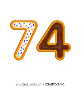 74 number sweet glazed doughnut vector illustration