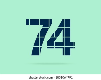 74 number, vector desing font.  Made of knife cut. For logo, brand label, design elements, corporate identity, application & more. IsolatedEps10 illustration