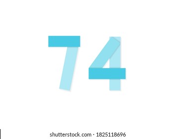 74 números, logotipo vectorial, fuente de diseño de corte de papel de tonos azules .Aislado sobre fondo blanco. Ilustración Eps10