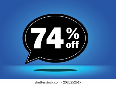 74% de descuento - globo flotante negro y azul - con fondo azul - banner para ofertas promocionales de descuento y reducción