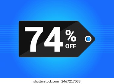 74% off. Black and blue tag with Seventy four percent discount. Shopping concept vector. Vector illustration.