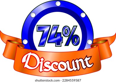 74% off, blue disk and orange ribbon, vector illustration for wholesale and retail, illustrative art, beautiful illustration, vector. God is good!