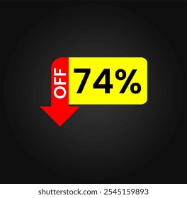 74% off Discount tag. Marketing promotions, retail sales. Simple offer tag design. Seventy four percent off.
