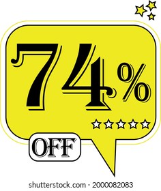 74% off Floating yellow balloon for promotional offers and discounts.