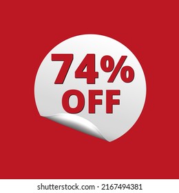 74% de descuento con fondo rojo y pegatina blanca en increíble venta de descuento