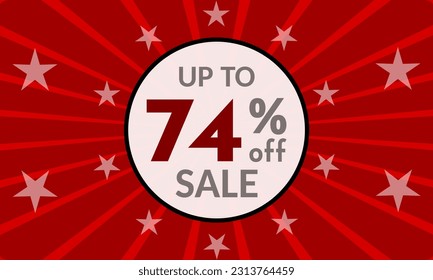 Up to 74% Off, red banner with discount for mega sales