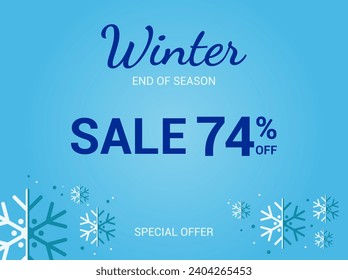 74% off sale banner. Seventy four percent special offer. Winter sale banner. Winter End of Season Sale Background Design. Template for advertising, web and social media. Vector.