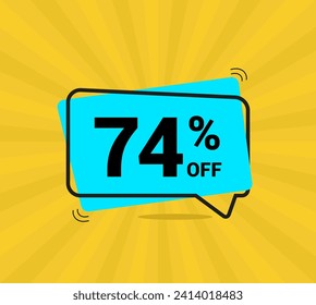 74% OFF sale. Coupon of Discount Price. Discount promotion. Banner for seventy four percent off offers. Yellow and blue Design Template Concept. Vector illustration.