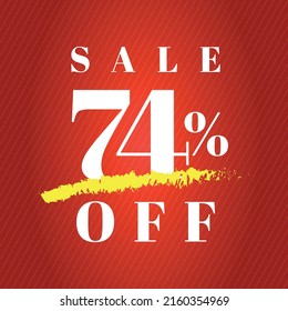 74% de la etiqueta setenta y cuatro por ciento de descuento venta carta blanca fondo de gradiente rojo