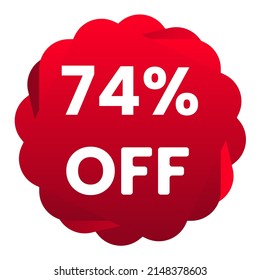 74% de descuento. Fondo blanco con 74 por ciento de descuento en un globo rojo para grandes ventas. 74% de venta