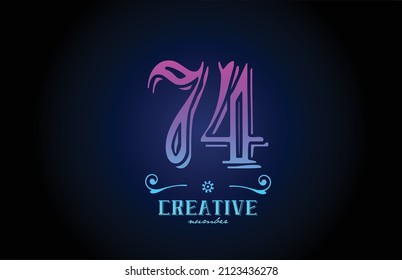 74 pink number logo icon design. Creative vintage template for company and business