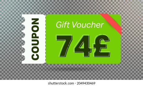74 Pound coupon promotion sale for website, internet ads, social media.Big sale and super sale coupon code Pound 74 discount gift voucher coupon vector illustration summer offer ends weekend