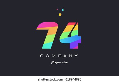 74 seventy four creative color green orange blue magenta pink number digit company logo vector icon spectrum