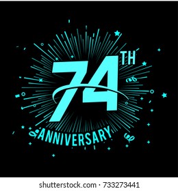 74 th anniversary logo with firework background. glow in the dark design concept
