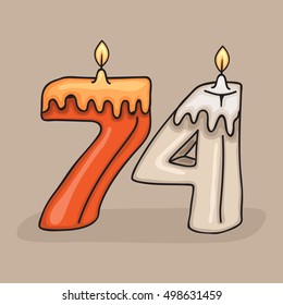 74 th  Birthday Candle Number .Vector design template elements for your birthday celebration.
