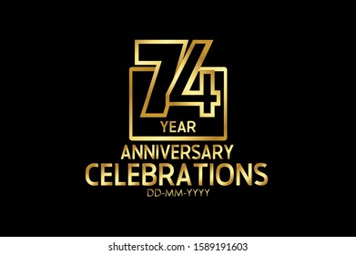 74 year anniversary celebration Block Design logotype. anniversary logo with golden isolated on black background - vector
