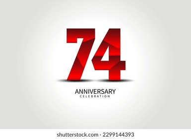 74 Year Anniversary Celebration Logo red vector, 74 Number Design, 74th Birthday Logo, Logotype Number, Vector Anniversary For Celebration, Invitation Card, Greeting Card. logo number Anniversary