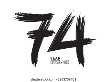 74 year anniversary celebration logotype black paintbrush vector, 74 number design, 74th Birthday invitation, anniversary template, logo number design vector, calligraphy font, typography logo