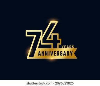 74 Year Anniversary Celebration with Shiny Outline Number Golden Color for Celebration Event, Wedding, Greeting card, and Invitation Isolated on Dark Background