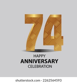 74 year anniversary, Gold shiny metallic numbers set, gold font sign isolated on gray background. Luxury fashion typography design for decoration, web, design, advertising. Vector illustration
