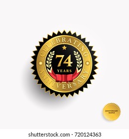 74 Years anniversary Black and Gold badge logo. Vector illustration eps.10