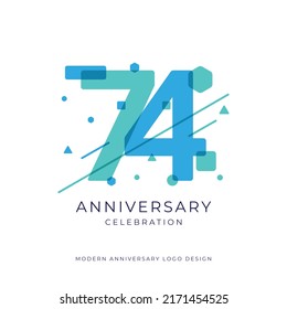 74 years anniversary celebration logo design template vector