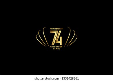 74 years anniversary celebration logotype. anniversary logo with golden and Spark light white color isolated on black background, vector design for celebration, invitation greeting card-Vector