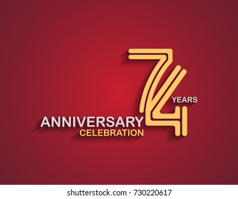 74 years anniversary celebration logotype with linked number gold and silver color isolated on red color. vector anniversary for celebration, invitation card, and greeting card