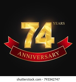74 years anniversary celebration logotype black background.
