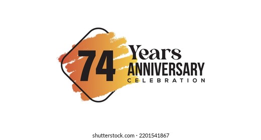 74 years anniversary celebration with orange brush and square isolated on white background for celebration event
