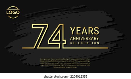74 years anniversary celebration, anniversary celebration template design with gold color isolated on black brush background. vector template illustration