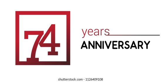 74 years anniversary design logotype with red color in square isolated on white background for anniversary celebration 