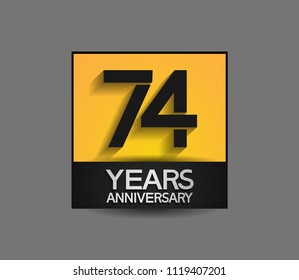 74 years anniversary design square style yellow and black color isolated on gray background for celebration event