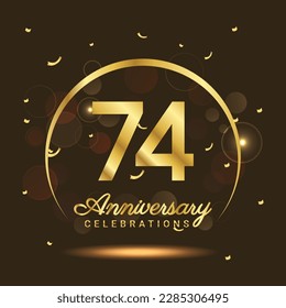 74 years anniversary Half moon anniversary with confetti and a light gold effect on a black and brown background