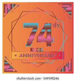74 years anniversary logo celebration with ring and ribbon. Greeting card and cover template.