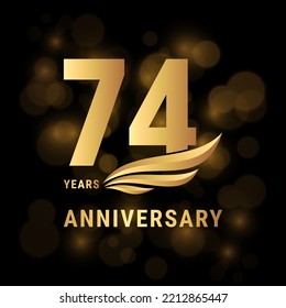 74 Years anniversary logo, Template design with gold color for poster, banners, brochures, magazines, web, booklets, invitations or greeting cards. Vector illustration