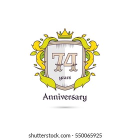 74 Years Anniversary Logo Using Heraldic Theme, Colorful and Isolated on white background
