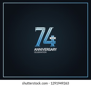 74 years anniversary logotype with cross hatch pattern blue color for celebration