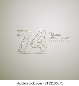 74 years anniversary logotype with gold wireframe low poly style. Vector Template Design Illustration.