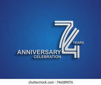74 years anniversary logotype linked line number with silver color for celebration event isolated on blue background